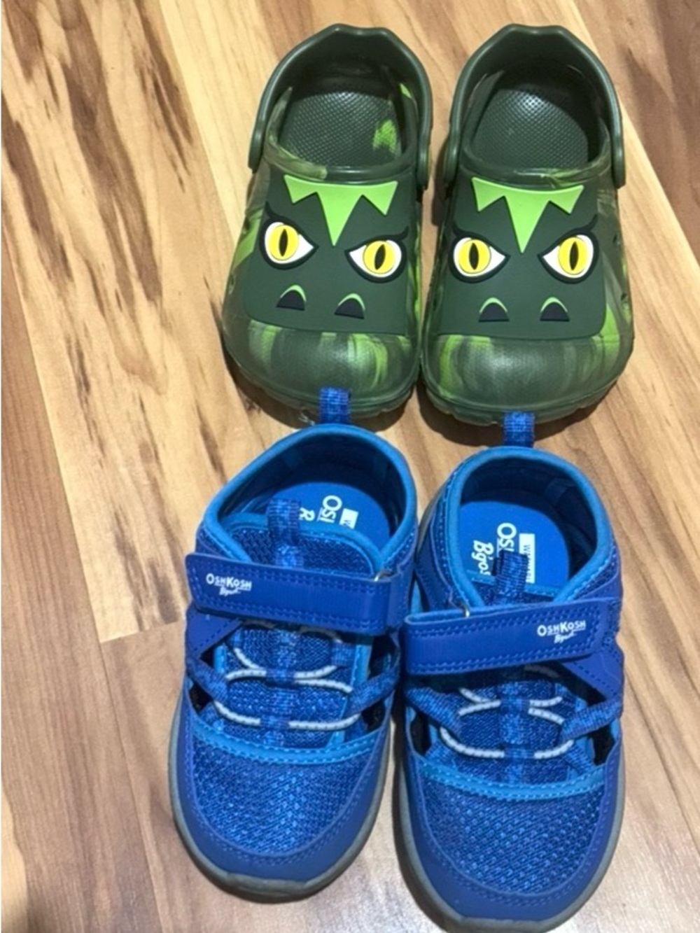 2 pairs Kids Green Dragon Clogs - Lightweight Slip-On Shoes and Blue Water Shoes